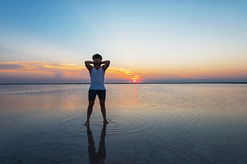 Image showing Beauty sunset on salty lake