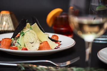Image showing Caesar salad with salmon fish