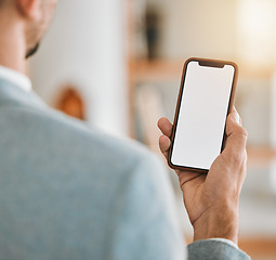 Image showing Closeup, mockup and hands with a cellphone, business or typing with email, contact or online reading. Network, person or professional with smartphone, mobile app or connection with chatting or screen