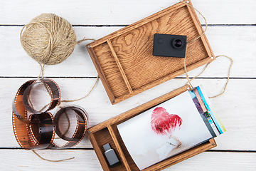 Image showing Wooden photo box with photo for Wedding Day.