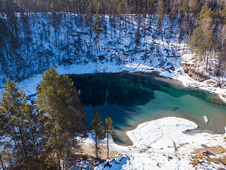 Image showing Aerial view of winter blue lakes