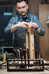 Image showing Concept of handmade craft production of leather goods.