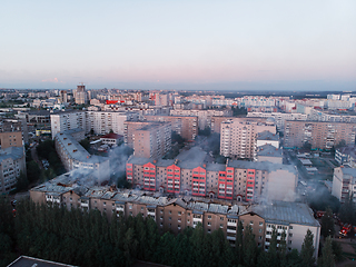 Image showing Aerial shots of house burning