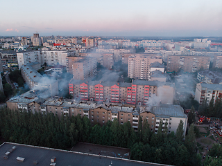 Image showing Aerial shots of house burning