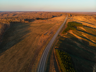 Image showing Aerial view of a summer road