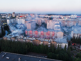 Image showing Aerial shots of house burning