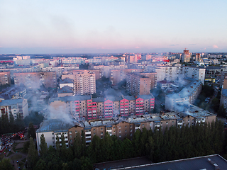 Image showing Aerial shots of house burning