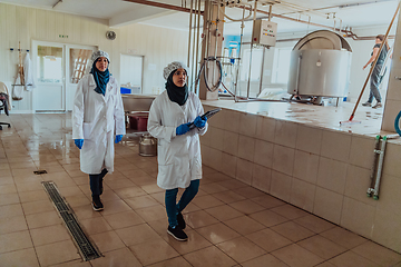 Image showing Arab business partner visiting a cheese factory. The concept of investing in small businesses