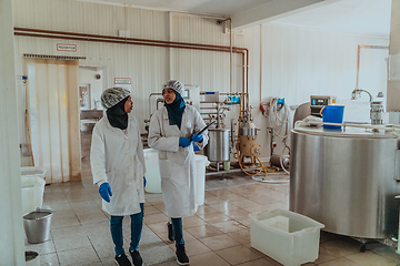 Image showing Arab business partner visiting a cheese factory. The concept of investing in small businesses