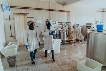 Image showing Arab business partner visiting a cheese factory. The concept of investing in small businesses