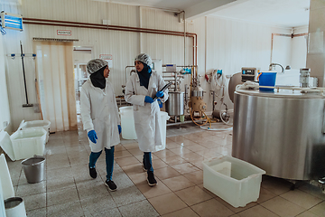 Image showing Arab business partner visiting a cheese factory. The concept of investing in small businesses