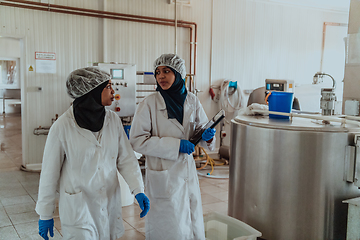 Image showing Arab business partner visiting a cheese factory. The concept of investing in small businesses