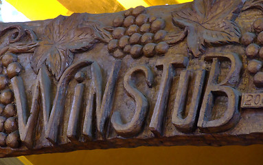 Image showing Wood sign of a winstub, winebar in Alsace 