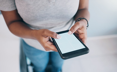 Image showing Closeup, hands and woman with a smartphone, screen and typing with social media, connection and search internet. Female person, girl and cellphone with mobile app, website information and chatting