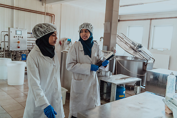 Image showing Arab business partner visiting a cheese factory. The concept of investing in small businesses