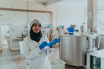 Image showing Arab business woman visiting a cheese factory. The concept of investing in small businesses