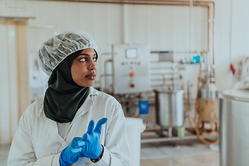 Image showing Arab business woman visiting a cheese factory. The concept of investing in small businesses