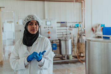 Image showing Arab business woman visiting a cheese factory. The concept of investing in small businesses