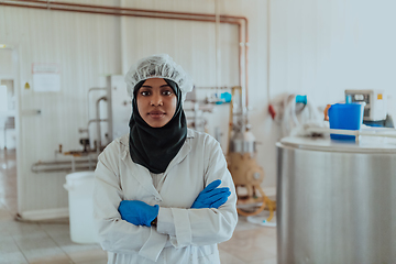 Image showing Arab business woman visiting a cheese factory. The concept of investing in small businesses