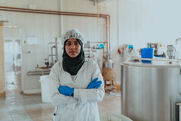 Image showing Arab business woman visiting a cheese factory. The concept of investing in small businesses