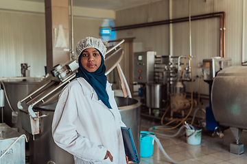 Image showing Arab business partner visiting a cheese factory. The concept of investing in small businesses