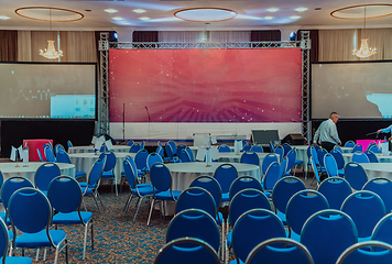 Image showing The empty conference hall is ready for the beginning of the event and the reception of guests