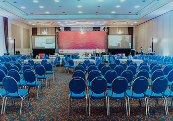 Image showing The empty conference hall is ready for the beginning of the event and the reception of guests