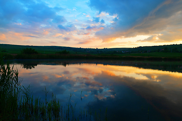 Image showing beautiful sunset over the lake