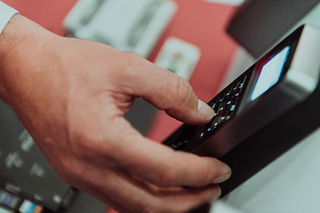 Image showing Door access control by Fingerprint Scanner, Facial recognition and Key Card, Security Concept.