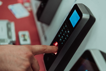 Image showing Door access control by Fingerprint Scanner, Facial recognition and Key Card, Security Concept.