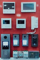 Image showing Modern shops with equipment for the protection agency. Security cameras, intercoms and many other equipment for the protection of houses, vehicles or buildings.