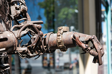 Image showing An old robot in the streets of a Macedonian city. The concept of the future and robotics