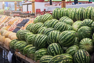 Image showing Ripe watermelons in farmer market