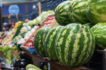 Image showing Ripe watermelons in farmer market