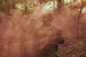 Image showing Battle of the military in the war. Military troops in the smoke