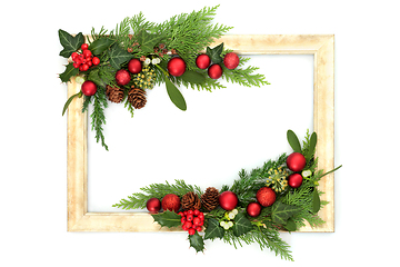 Image showing Christmas Decorative Flora and Bauble Winter Frame