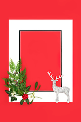 Image showing Christmas Eve Reindeer and Holly and Winter Flora  Background