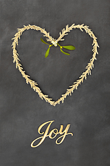 Image showing Christmas Joy Sign Heart Shape Wreath and Mistletoe