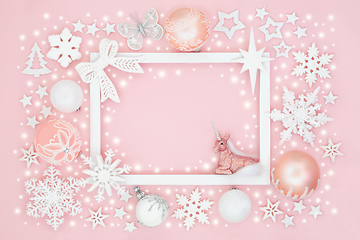 Image showing Mythical Unicorn North Pole Magical Christmas Background Border 