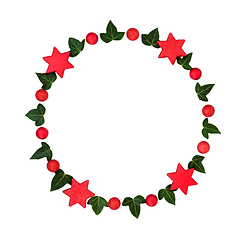 Image showing Christmas Red Star Ball Bauble and Ivy Leaf Wreath