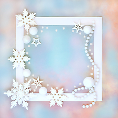 Image showing Christmas White Bauble Ornaments on Rainbow Sky Background