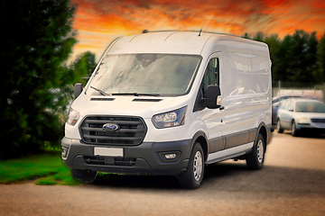 Image showing New White 2023 Ford Transit Van 350 Sunset Sky