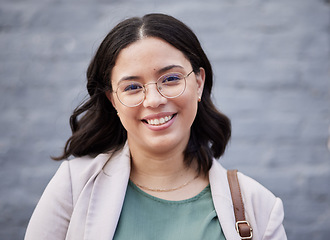 Image showing Smile, professional and portrait of business woman in city for empowerment, pride and entrepreneur. Creative, happy and confidence with face of female employee for career, development and happiness