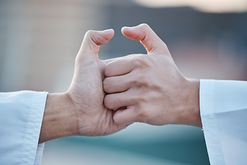 Image showing Thumb, war and hands of people playing a game as competition, battle and challenge in a match together. Score, fight and closeup of friends with aggression playing or wrestle with fingers with grip