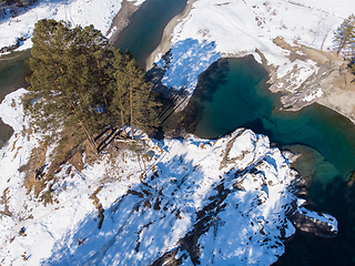 Image showing Aerial view of winter blue lakes