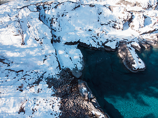 Image showing Aerial view of winter blue lakes