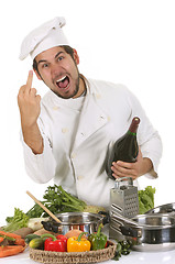 Image showing chef sticking up the middle finger