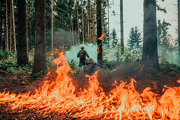 Image showing Modern warfare soldiers surrounded by fire fight in dense and dangerous forest areas