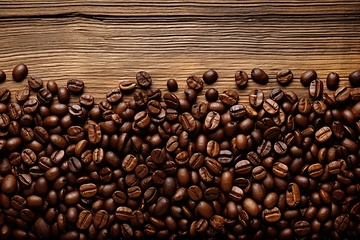 Image showing Coffee beans on wooden background