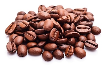 Image showing Coffee beans heap on white